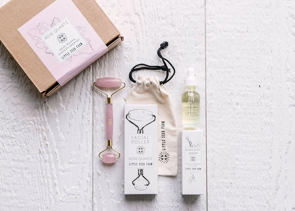Rose Quartz Facial Roller + Elasticity Set - Image 3